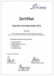 Zertifikat Immobilienmakler - Enrico Pinn